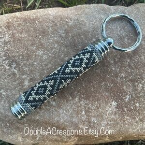 Black Silver and Gray Hidden Compartment Beaded Keychain